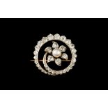 A LATE VICTORIAN PEARL AND DIAMOND FLORAL CIRCLE BROOCH, with diamonds of approx. 2.15ct.