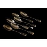 SIX EARLY VICTORIAN IRISH SILVER FIDDLE PATTERN TABLE SPOONS, by Philip Weekes,