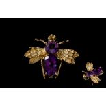 AN AMETHYST SET INSECT BROOCH,