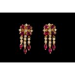 A PAIR OF RUBY AND DIAMOND DROP EARRINGS, with rubies of approx. 2.40ct and diamonds of approx. 0.