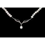 A RIVER PEARL NECKLACE, with diamond and pearl necklet,