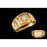 A DIAMOND SET GOLD GENTS SIGNET RING.