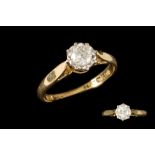 AN 18CT YELLOW GOLD DIAMOND SOLITAIRE RING, estimated weight of diamond; 0.