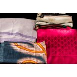 A COLLECTION OF SCARVES BY JOHN GALLIANO (1), GUCCI (2), and BLUE MARINE (1).