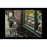 DIARMUID BOYD (Irish Contemporary) "Boys Outside a Dublin Shop", 27 x 21".