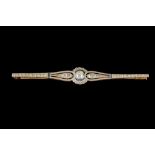 AN ANTIQUE BAR BROOCH WITH OLD CUT DIAMONDS AND SAPPHIRES,