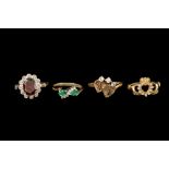 FOUR GEM SET RINGS,