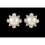 A PAIR OF SOUTH SEA CULTURED PEARL AND DIAMOND CLIP EARRINGS,