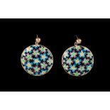 A PAIR OF LARGE CIRCULAR DROP EARRINGS,