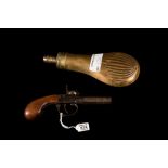 AN ANTIQUE PERCUSSION CAP POCKET PISTOL faceted detachable barrel together with a period copper and