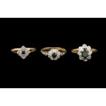 THREE SAPPHIRE AND DIAMOND DRESS RINGS,