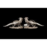 A PAIR OF SILVER MENU/NAME PLACE HOLDERS in the form of Pheasants, Chester