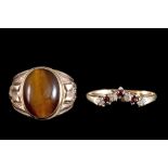 A TIGERS EYE SIGNET RING, in 9ct gold,