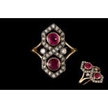 AN EARLY 20TH CENTURY RUBY AND DIAMOND PLAQUE RING,