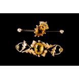 TWO ANTIQUE SCOTTISH CITRINE BAR BROOCHES,