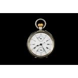 AN ANTIQUE SILVER OPEN FACED POCKET WATCH,