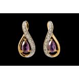 A PAIR OF AMETHYST AND DIAMOND CLUSTER EARRINGS,