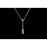 AN OPAL AND DIAMOND PENDANT AND CHAIN, 9ct white gold, the opal weighing; 0.25ct and the diamond; 0.