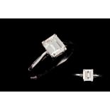 A DIAMOND SOLITAIRE RING, with emerald cut diamond of approx. 1.