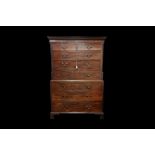A GEORGE III RECTANGULAR MAHOGANY CHEST ON CHEST,