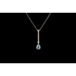 AN AQUAMARINE AND DIAMOND PENDANT AND CHAIN