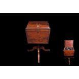 A GEORGE III MAHOGANY IRISH TEAPOY, the hinged top, with fitted interior,