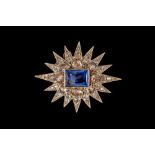 A VICTORIAN SAPPHIRE AND DIAMOND BROOCH, the rectangular cut sapphire of 4.