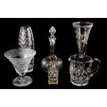 A COLLECTION OF 19TH CENTURY AND LATER GLASS DECANTER, VASES , JUGS, etc.