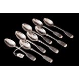 EIGHT VARIOUS GEORGIAN SILVER FIDDLE PATTERN TEASPOONS, of various dates and makers,