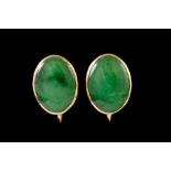 A PAIR OF STONE SET EARRINGS, mounted in gold,