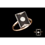 AN ART DECO ONYX AND DIAMOND PANEL RING, with diamonds of approx 0.30ct in total.