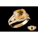 A YELLOW SAPPHIRE AND DIAMOND RING, with IGI cert stating the yellow untreated sapphire to be 4.