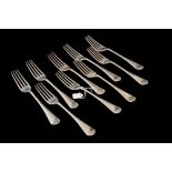 NINE EDWARDIAN SILVER DESERT FORKS, by James Dixon & Sons,