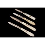 FOUR SILVER MOTHER OF PEARL FRUIT KNIVES