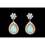 A PAIR OF OPAL AND DIAMOND PENDANT DROP EARRINGS,