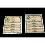IRISH LADY LAVERY £1 BANKNOTES 1976; 5 sets of 2 consecutive notes UNC,