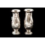 A PAIR OF EDWARDIAN SILVER BUD VASES, Birmingham 1908, 4.