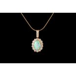 AN EDWARDIAN OPAL AND DIAMOND CLUSTER PENDANT,