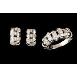 A DIAMOND SET BASKET WEAVE RING BY TIFFANY & CO; together with basket weave hoop earrings,