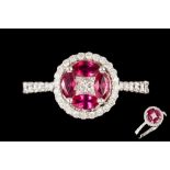 A RUBY AND DIAMOND FANCY CLUSTER RING, with ruby of approx. 0.80ct, diamonds of approx. 0.55ct in