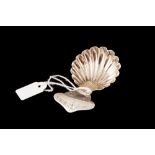 A SILVER CADDY SPOON, with shell bowl,