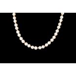 A PEARL NECKLACE, with 18ct gold spacers,