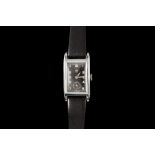 A STAINLESS STEEL BERG MANUAL MECHANICAL WRIST WATCH, on black strap, c.1930's
