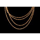 A 15CT GOLD FETTER LINK MUFF CHAIN, 151cm.