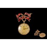 A VICTORIAN GOLD ENAMEL LADIES FOB WATCH;