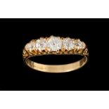 A VICTORIAN FIVE STONE DIAMOND RING,