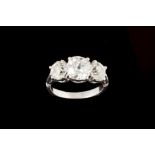 A DIAMOND THREE STONE RING, three old mine cut diamonds of approx 3.72ct in total, H-J VS2/SI1.