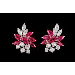 A PAIR OF RUBY AND DIAMOND CLUSTER EARRINGS, with diamonds of approx. 2.
