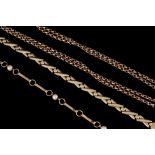 A 9CT GOLD BELCHER LINK CHAIN; together with a 9ct gold bracelet and a pearl set bracelet,
