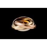 AN 18CT THREE COLOUR GOLD TRINITY RING BY CARTIER, finger size N.